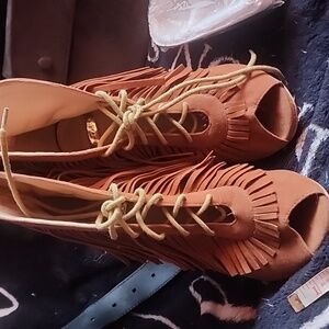 Yoki Brown Lace-Up Fringe Boots